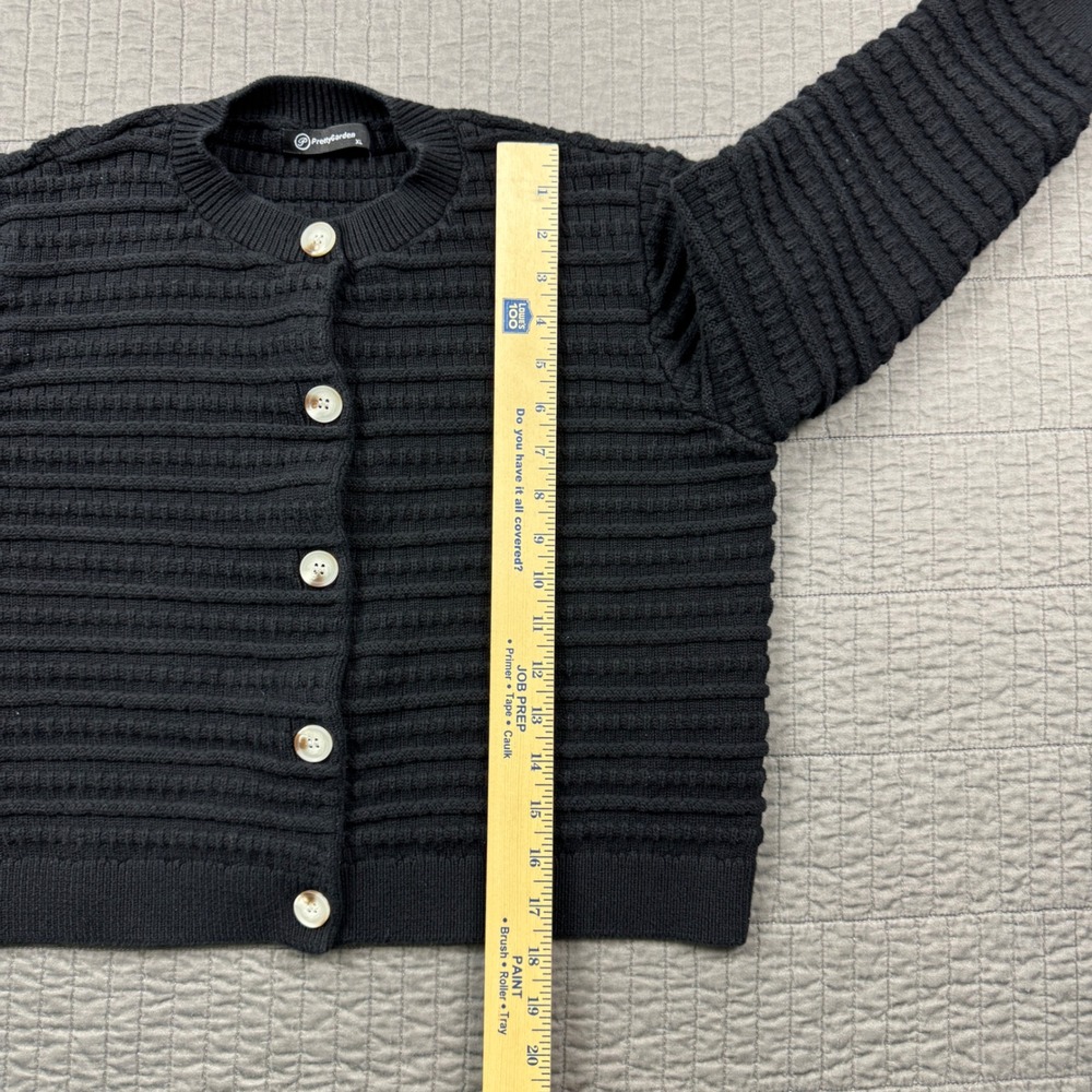 PrettyGarden Black Ribbed Button Front Cardigan Sweater Women XL Cropped Minimal - Picture 8 of 9